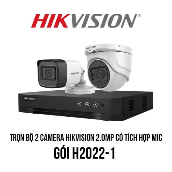 Trọn bộ 2 camera HIKVISION 2MP có tích hợp mic