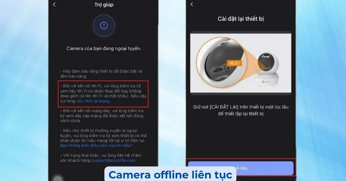 Camera báo Offline liên tục Camera bị mất kết nối, báo Offline liên tục – thường do nguồn hoặc wifi không ổn định tại Trà Vinh