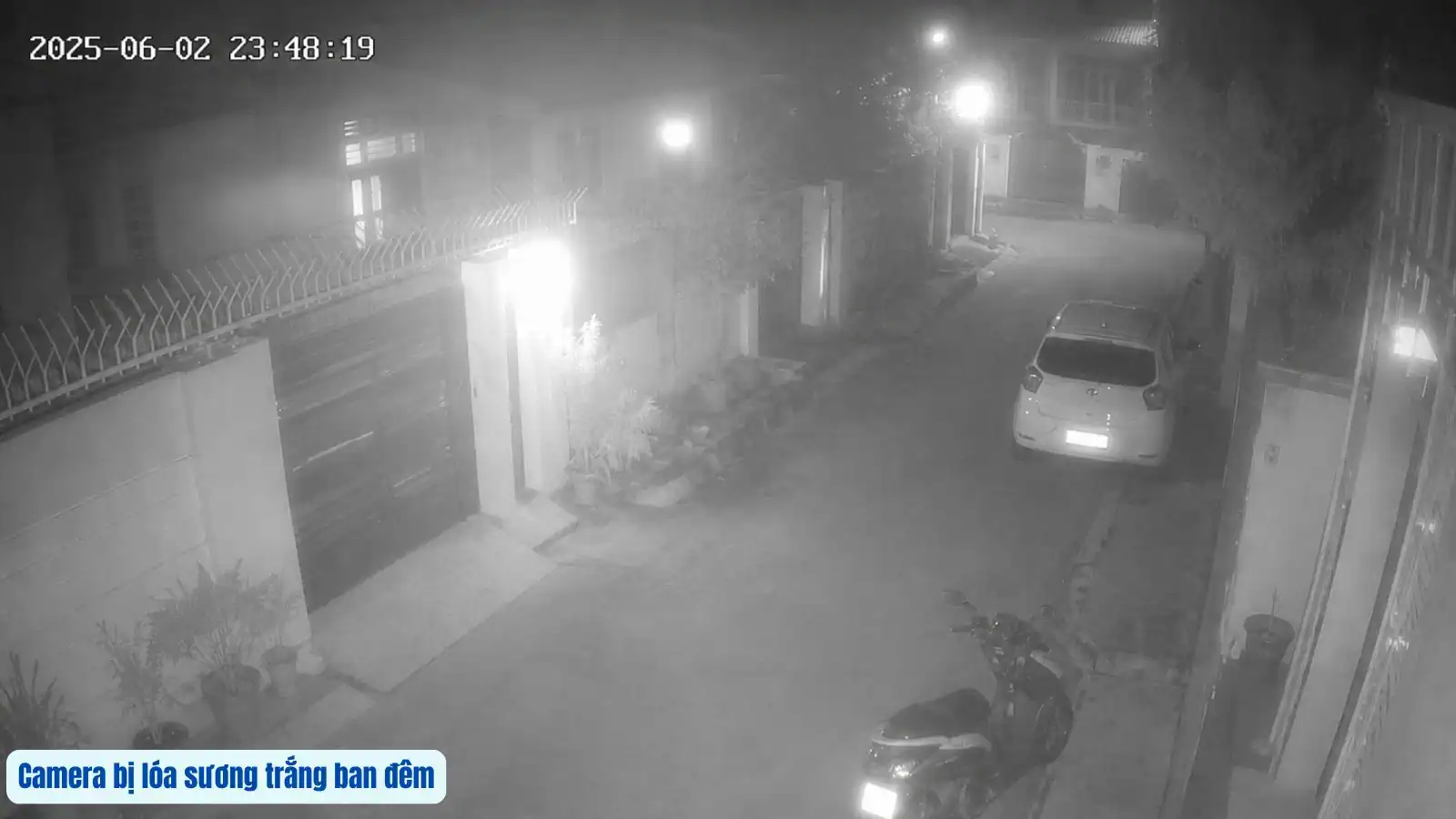 Camera hồng ngoại ngoài trời bị lóa trắng sương ban đêm Camera hồng ngoại ngoài trời bị lóa trắng sương do phản xạ IR ban đêm